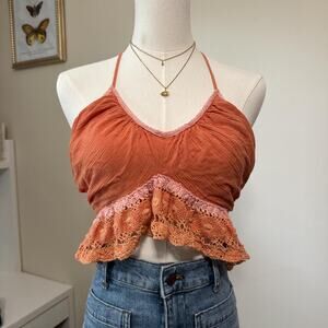 Boho crochet trim halter top